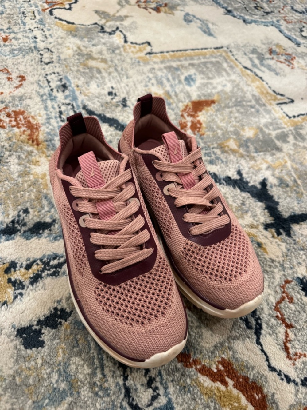 Nautica Pink Knit Lace-Up Athletic Sneakers with Rose Accent